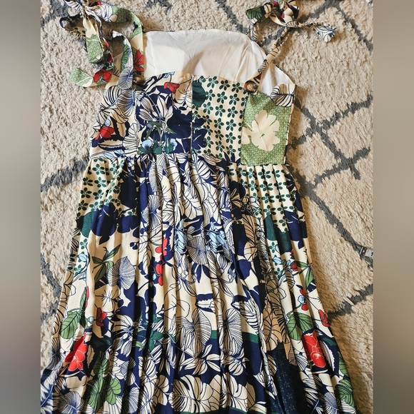 Dalia Macphee Floral Pleated Tie Shoulder Midi Dress Medium - Picture 6 of 8